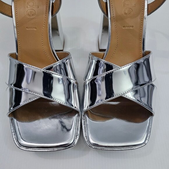 Aeyde Platform Block Heel Sandal Women EU 39 Metallic Silver Leather Ankle Strap - Picture 6 of 16